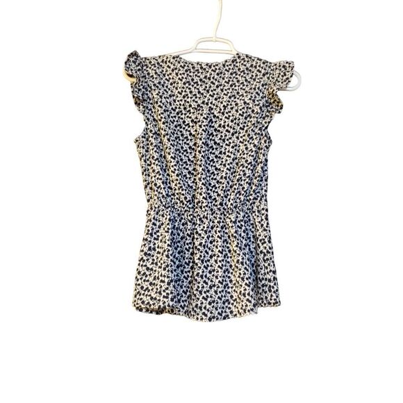 Monteau Los Angeles Blue White Floral Faux Wrap V-Neck Top Short Sleeve Size M - Picture 2 of 14